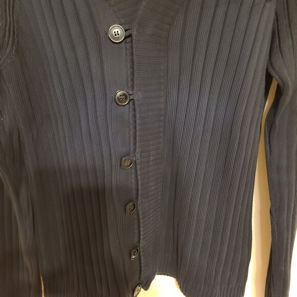 ZARA Man Navy Ribbed Knit Cardigan Sweater M Minimalist Preppy Y2K 00's - Picture 4 of 7